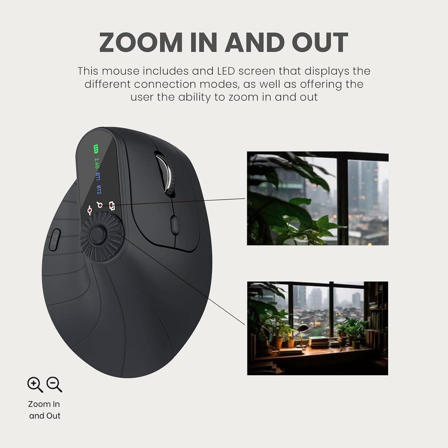 Vertical Ergonomic Mouse 2.4G Wireless BT Task Window Switching and Horizontal Scrolling,Adjustable DPI, Lightweight for Laptop,Desktop,PC,MacBook, Black (MKE 604)