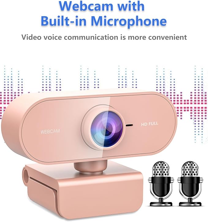 Webcam for pc with Microphone,Full Hd 1080P Pink Streaming Web Cam with Mic for Mac Laptop, Small Computer Camera for Desktop,Cheap Face Cam for Video Conference,Zoom,Microsoft Teams Meet