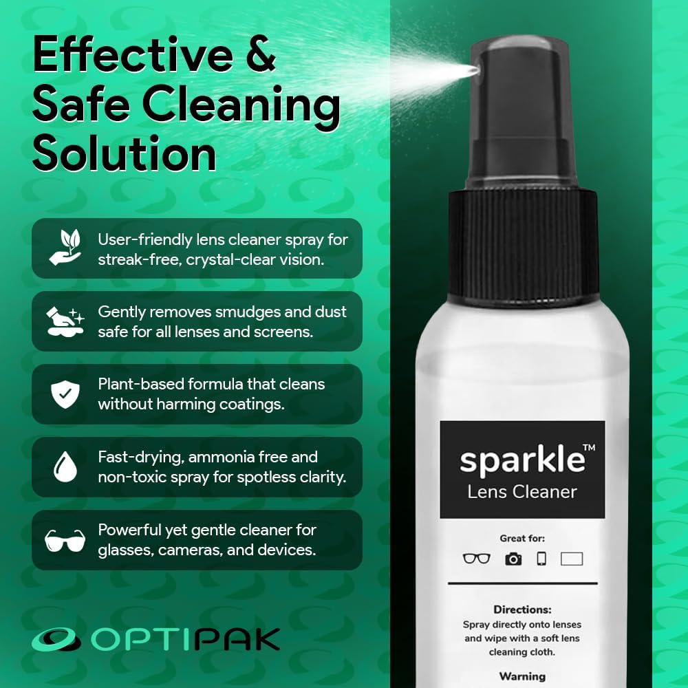 Sparkle Anti-Reflective Lens Cleaner Spray kit | (2) 1oz Glasses Cleaner Spray + (2) Microfiber Cloth for Eyeglasses, Sunglasses, Lenses, Screens and Camera Cleaning Kit (4 Piece Set)