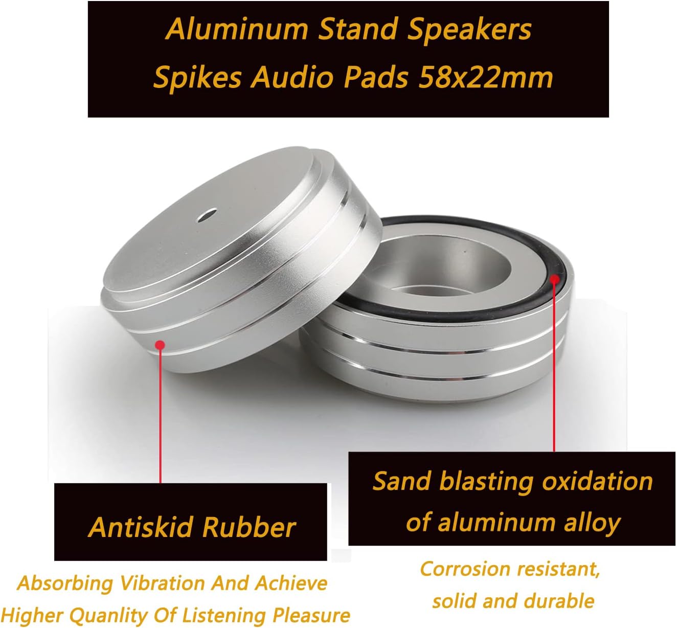 Tertullus 4 Pcs Turntable Feet Aluminum HiFi Turntable Isolation Feet Aluminum Stand Speakers Spikes Audio Pads 58x22mm for HiFi Amplifier/Speaker/Turntable/Player(Silver)