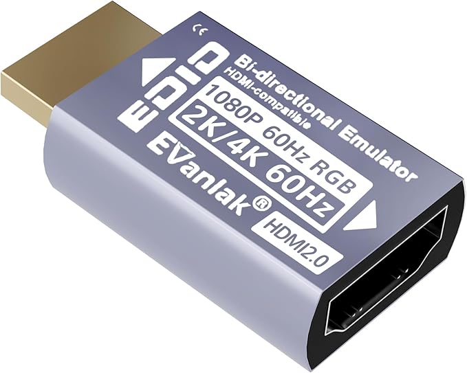 EVanlak Hdmi Passthrough Edid Emulator Adapter Dummy Plug Virtual Monitor Headless Ghost Display Adapter-1080P60hz to 4K60Hz-1pack