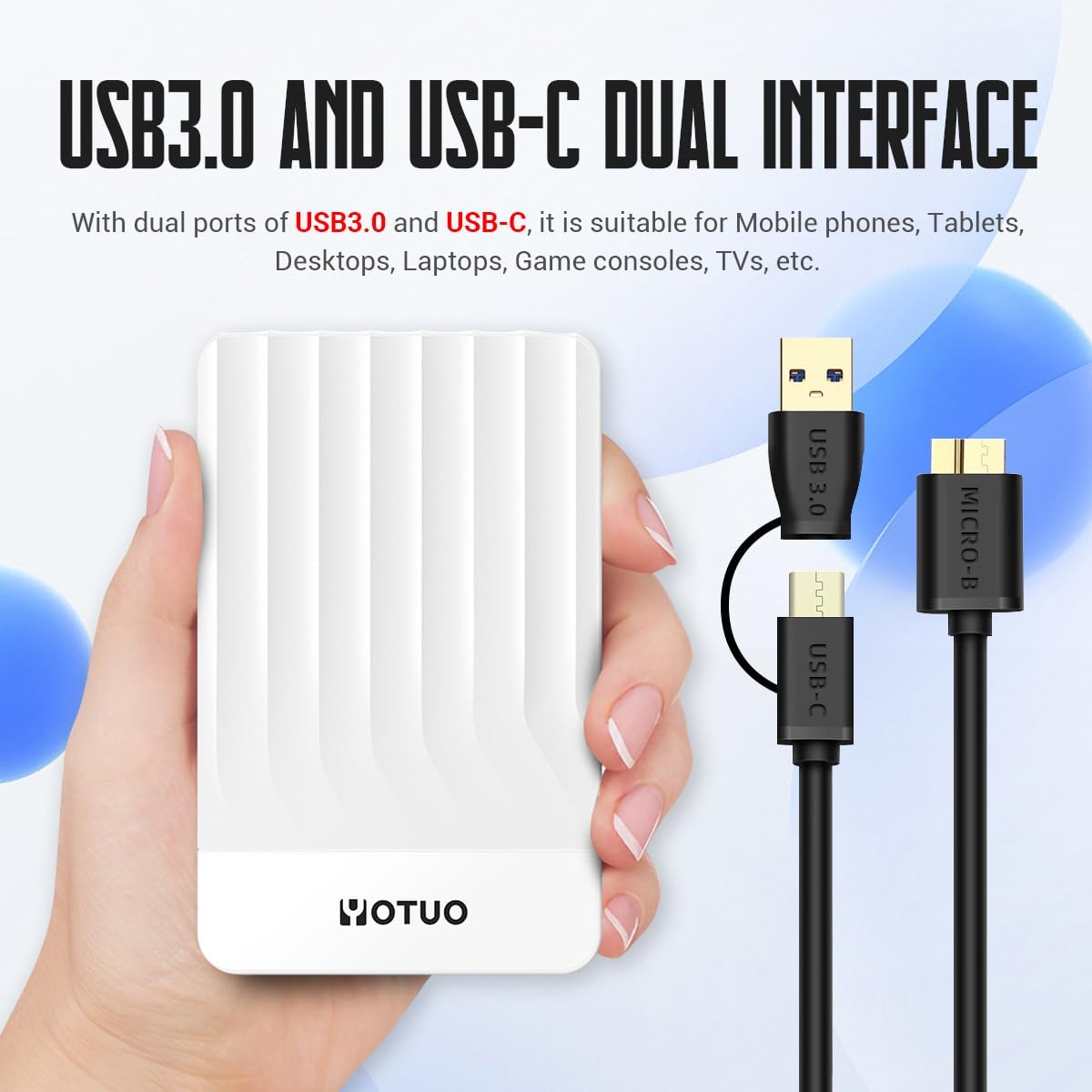 Portable External Hard Drive Storage Expansion Mobile HDD USB 3.0 for PC, Mac, Desktop, Laptop, PS4, PS5, Xbox One X/S, Xbox 360, Xbox Series X/S, Office & Game (White, 750GB)