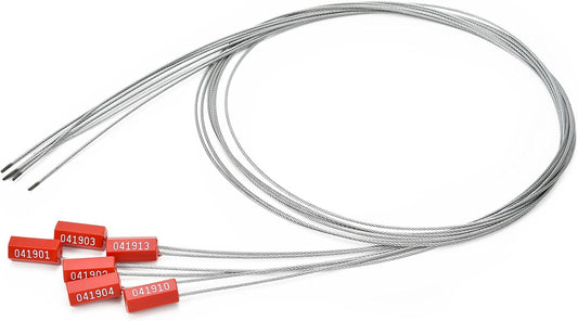 3.9 Feet Steel Wire Cable Seals Tamper Resistant Security Seal Tags Numbered Self-Locking Safety Seals Length 1.2m (Pack of 50pcs, Red)