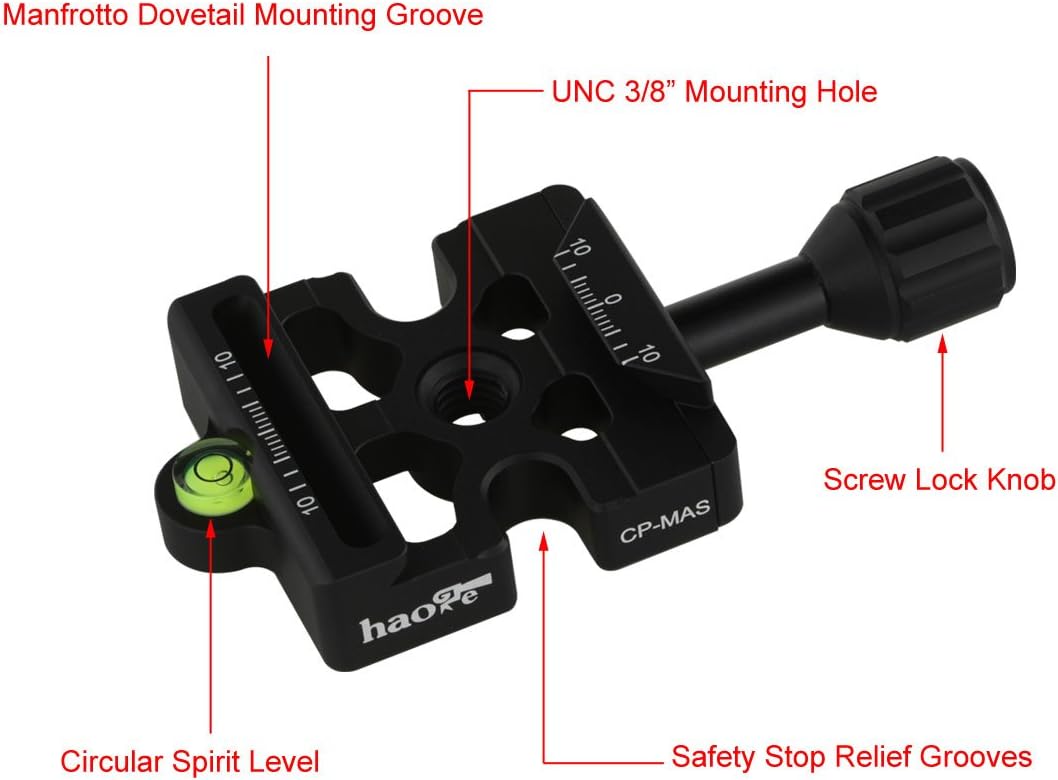 Haoge CP-MAS Screw Knob Clamp Adapter Mount for Quick Release QR Plate Camera Tripod Ballhead Monopod Ball Head Fit Arca Swiss and Manfrotto 200PL-14 RC2 Plate