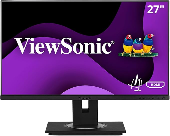 ViewSonic VG2748A 27 Inch IPS 1080p Ergonomic Monitor with Ultra-Thin Bezels, HDMI, DisplayPort, USB, VGA, and 40 Degree Tilt for Home and Office, Black