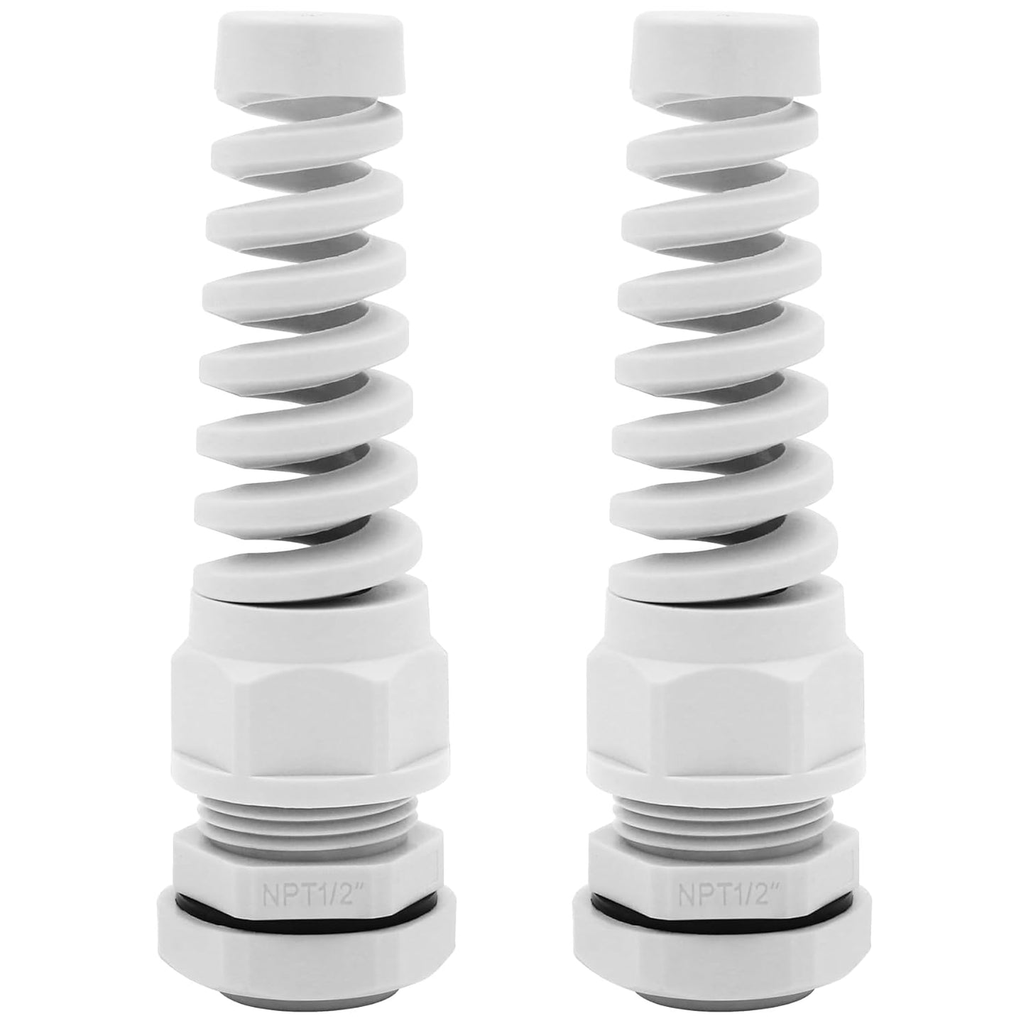 Strain Relief Cord Connector,LISTENJIALE 2Pcs NPT 1/2" Waterproof Cable Gland Flex Spiral Strain Relief Adjustable 6-12mm Cable Connector Nylon Joint with Gaskets(Grey)