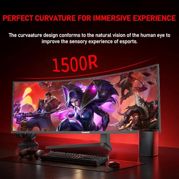 Gawfolk 49 Inch Ultra-Wide Curved Gaming Monitor, 120Hz Ultrawide PC Screen 5120x1440, FreeSync, Height Adjustable, HDMI 2.1/DP 1.4, Compatible Wall Mount
