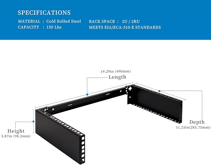 RackPath 2U Wall Mount Network Rack - Patch Panel Bracket for Server and Network Equipment – 11.25 inch Deep – Heavy Duty 150lbs Capacity