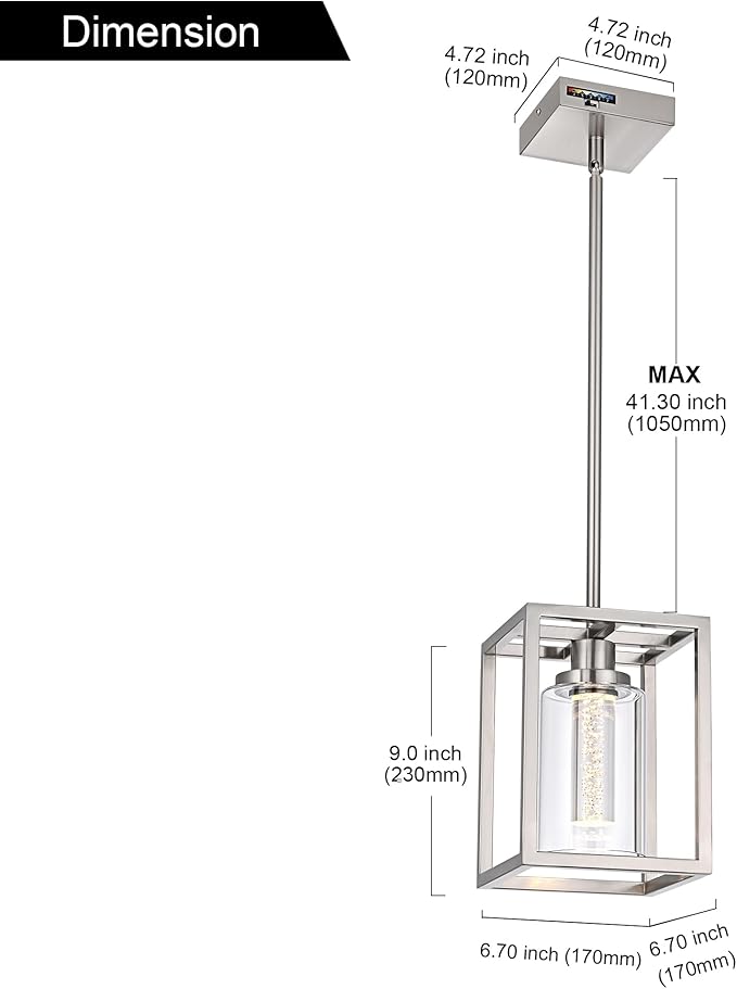 MELUCEE LED Pendant Lights Modern Pendant Lighting Brushed Nickel with Crystal Bubble Glass, 5 CCT Dimmable Hanging Ceiling Lamps for Kitchen Island Dining Room, Built-in LED Chips, Adjustable Height