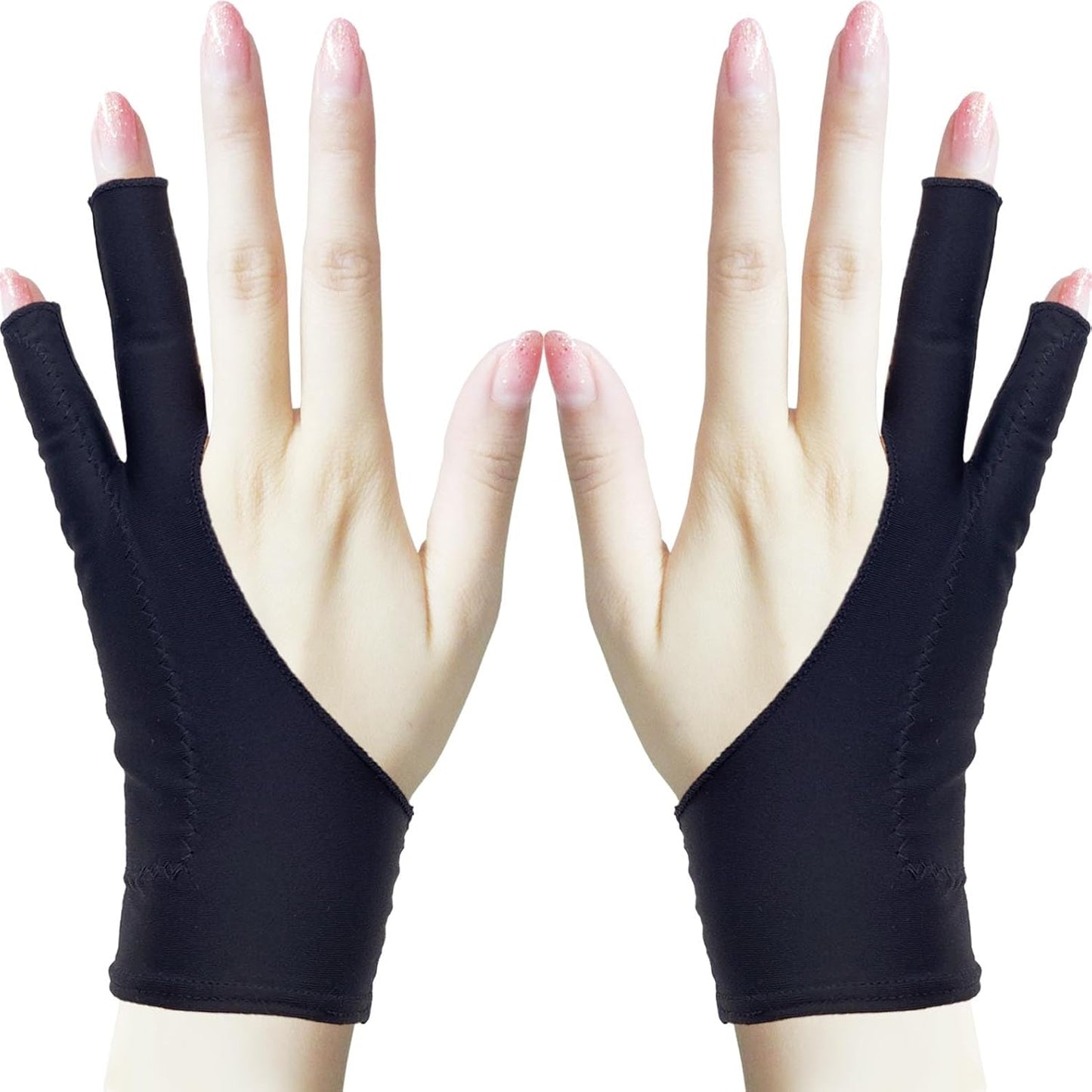 Drawing Glove, Artist Glove for Drawing Tablet, iPad, Digital Art Creation - Palm Rejection, Exposed Fingertip, Suitable for Left and Right Hand - M, Pack of 2
