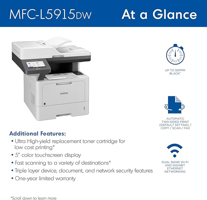 Brother MFC-L5915DW Monochrome Multifunction All-in-One Laser Printer, Wireless Networking, Mobile Printing & Scanning, Duplex Print, Copy & Scan, Amazon Dash Replenishment Ready (Renewed Premium)