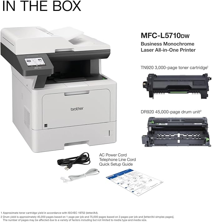 Brother MFC-L5710DW Business Monochrome Laser All-in-One Printer with Wireless Networking and Duplex Print, Scan, and Copy, Works with Alexa