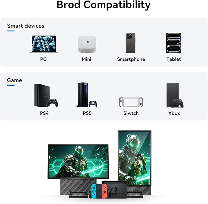 24" 180Hz Gaming Monitor, 2.5K 2560x1440 QHD Fast IPS 112.5% sRGB Large Portable Monitor, Height & Rotation Adjustable Stand Type-C HDMI Eye Care External Screen for Laptop Phone PS4&5 Switch Xbox