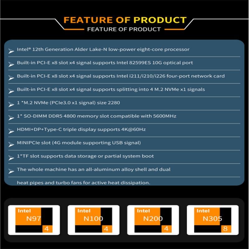 CWWK Intel Alder Lake N100(4C/4T Up to 3.4GHz)/N305(8C/8T Up to 3.8GHz) Dual SFP+10GbE Mini PC|4xIntel I226-V 2.5GbE |DDR5 Memory|PCI-E x4|HDMI+DP+Type-C (10 Gigabit N305, 32G RAM 1TB SSD)