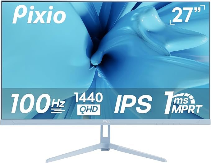 Pixio PX275 Wave Blue 27 inch 100Hz Refresh Rate QHD 1440p Resolution IPS Panel 1ms MPRT Response Time Gaming Monitor with Adaptive Sync