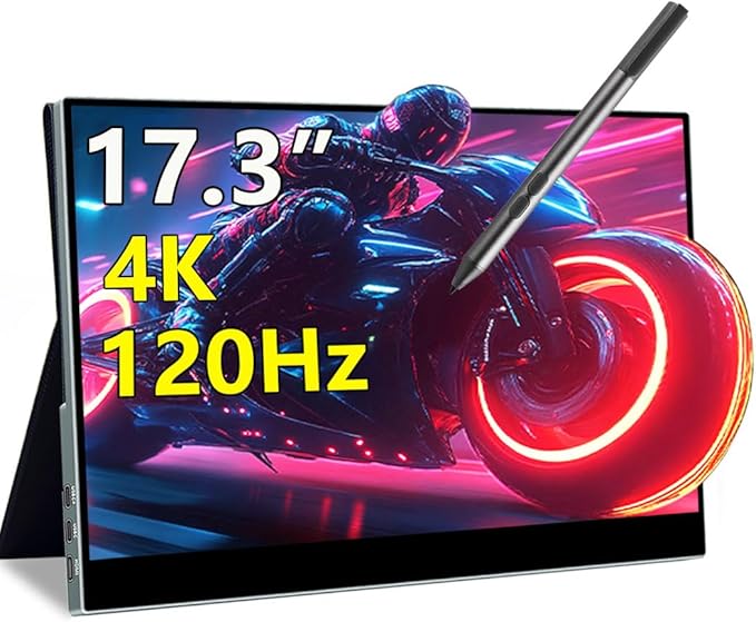 Portable Monitor 4K 120Hz,17.3 Inch Touchscreen Dispaly,100% P3，Support MPP Stylus,VESA & Smart Cover Anti-Glare Eye Care Gaming Monitor for Console,Laptop,Mac,PC