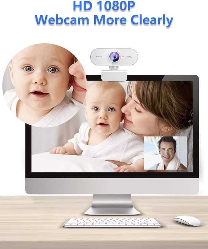 Webcam for pc with Microphone,Full HD 1080P White Streaming Web Cam for Mac Laptop, Mini USB C External Clip Computer Camera for Desktop,Cheap Facecam for Video Conference,Gaming Skype Meeting