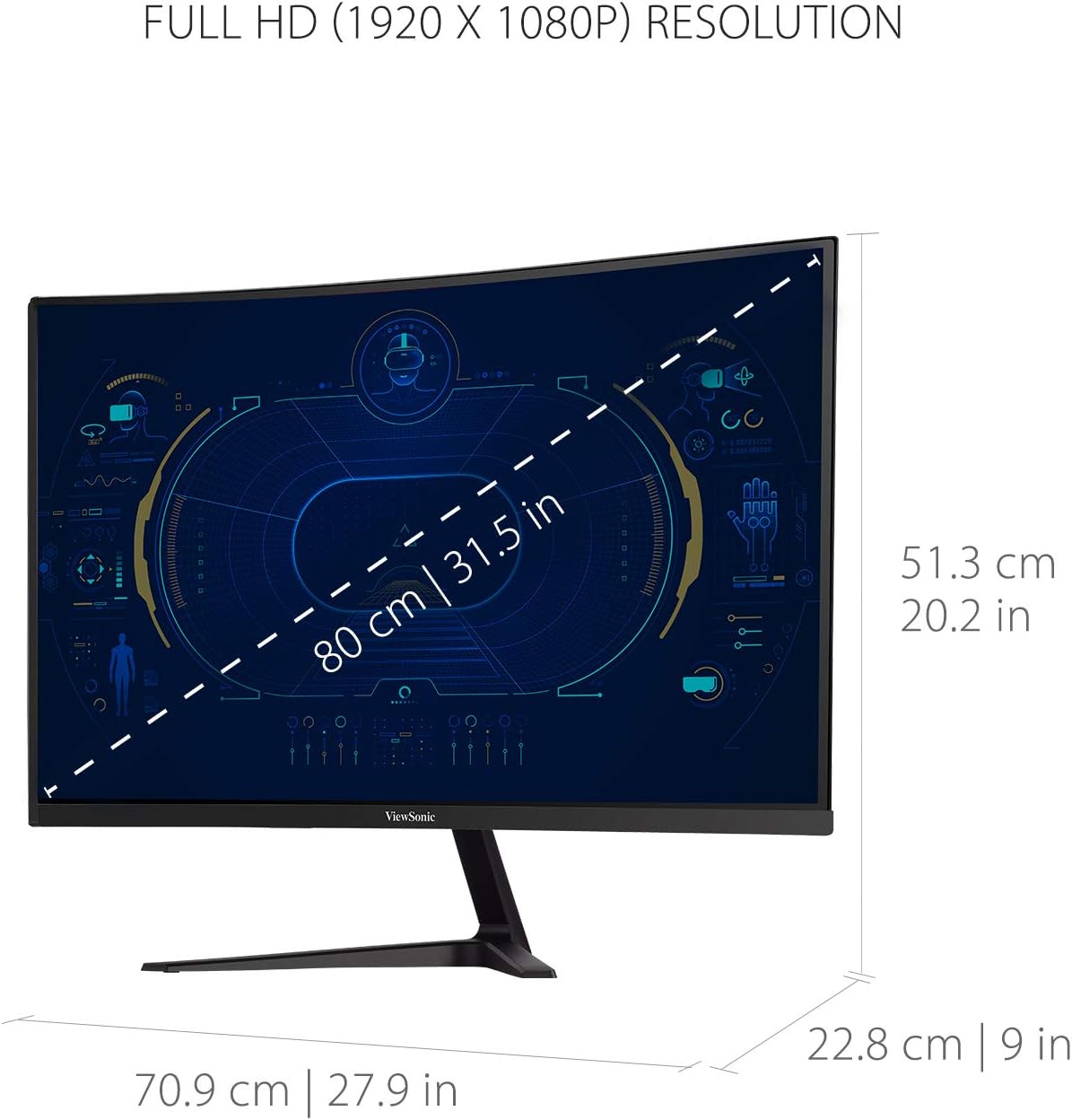 ViewSonic VX3218-PC-MHD 32 Inch Curved 1080p 1ms 180Hz Gaming Monitor with FreeSync Premium, Eye Care, HDMI and Display Port