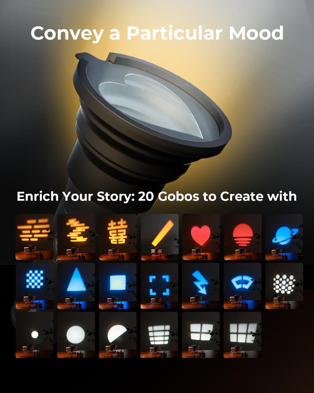 SMALLRIG RGB LED Photography Flashlight, 7500mAh Aluminum Alloy Patterned Ambient Light, 4 Color Fill Light with 20 Patterned Light Filters, Perfect for Photo, Content Creation Accessorie RF10C 4634