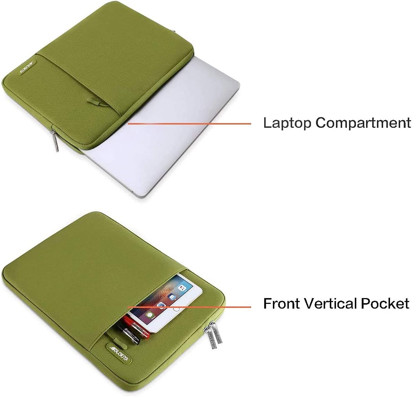 MOSISO Laptop Case 13.3 inch, 13-13.3 inch Laptop Sleeve Compatible with MacBook Air/Pro 13 / Pro 14, HP Dell ASUS Lenovo Notebook, Polyester Vertical Computer Sleeve Bag with Pocket, Chartreuse