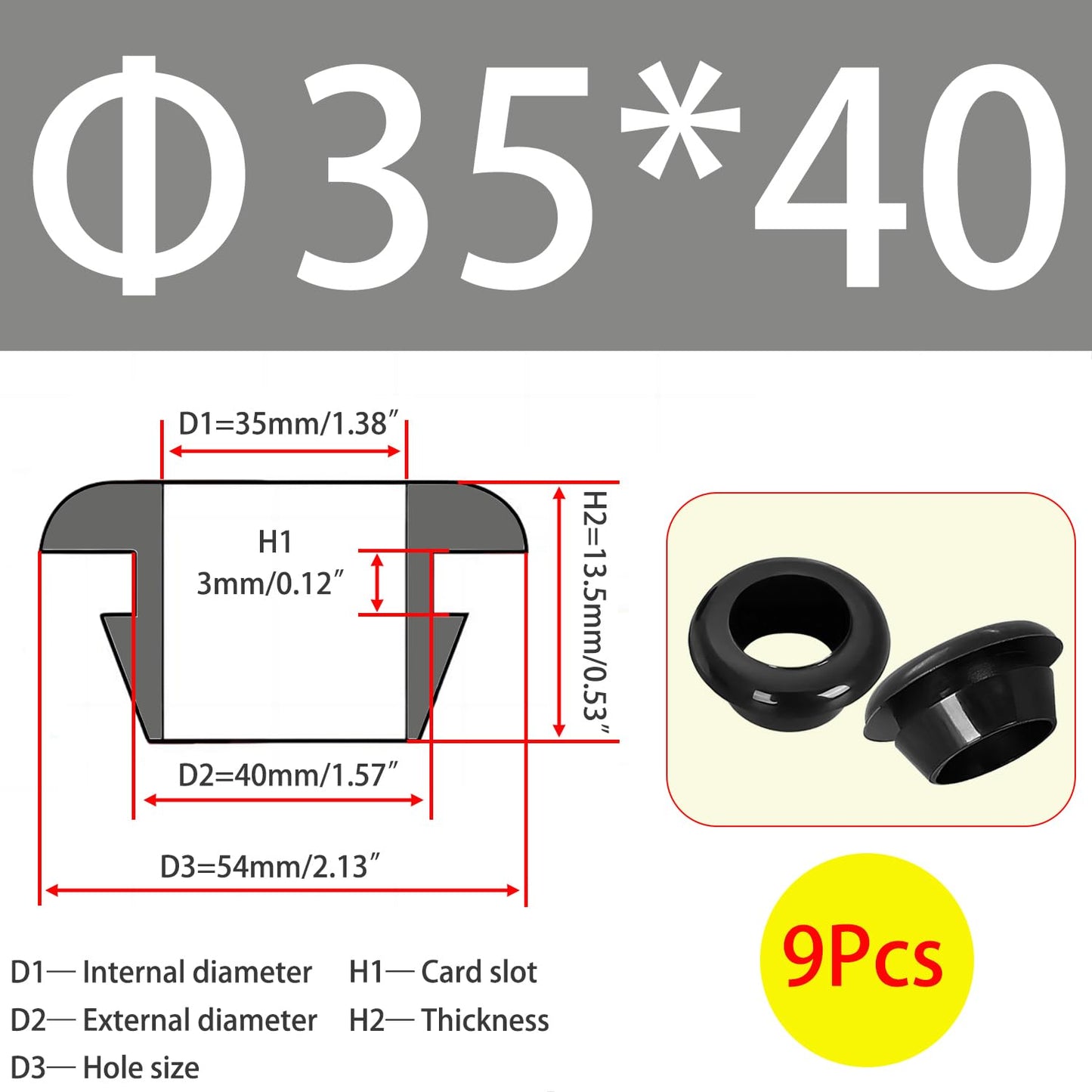 Qrity 9 PCS Rubber Grommets Cable Railing, Car Grommet, Cable Railing Protective Sleeves for Metal Posts, ID 35mm Mount Dia 40mm