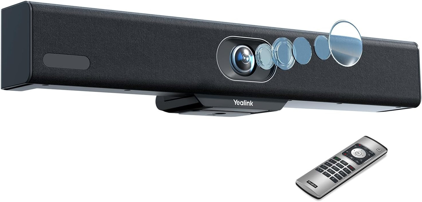 Yealink MeetingBar A10 Video Conference Room System 4K 120° Wide Angle Camera AI Auto Framing Conference Webcam with 8 Mics Arrays Speaker Tracking Noise Cancellation Teams Zoom Certified