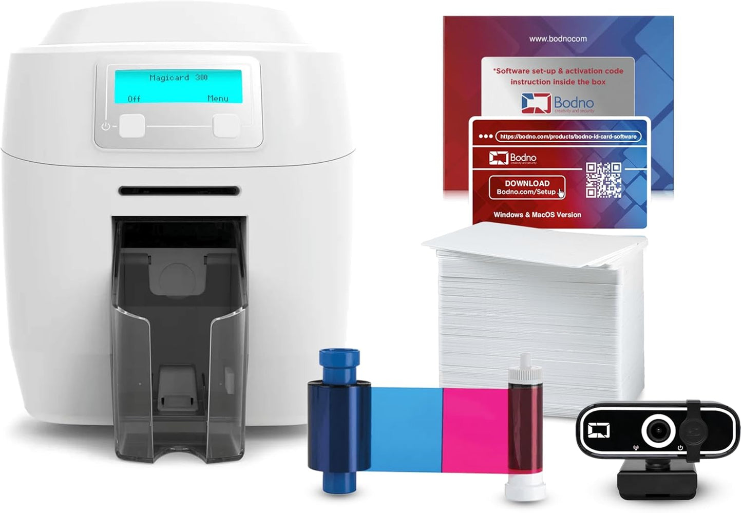 Bodno Magicard 300 Dual Sided ID Card Printer & Complete Supplies Package ID Software - Gold Edition