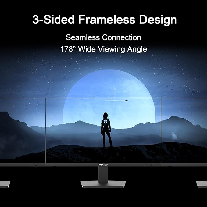 SANSUI 27 Inch Monitor, IPS 120Hz Computer Monitor Full HD 1920 x 1080P with HDMI DP Interfaces, Eye Care, Frameless, 100 x 100mm VESA Mountable (HDMI Cable Included)