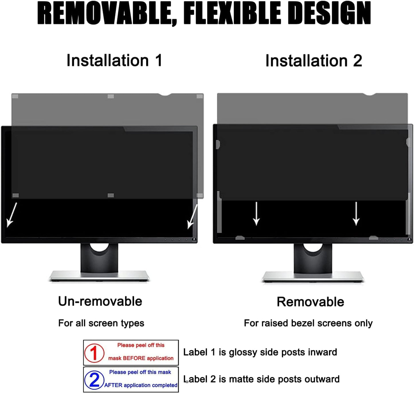Computer Privacy Screen 24.5 Inch Removable Privacy Shield Anti Glare Monitor Protector, Two Installation Method, 16:9 Aspect Ratio Widescreen, Anti-Glare/Anti Blue Light/Anti Scratch Film
