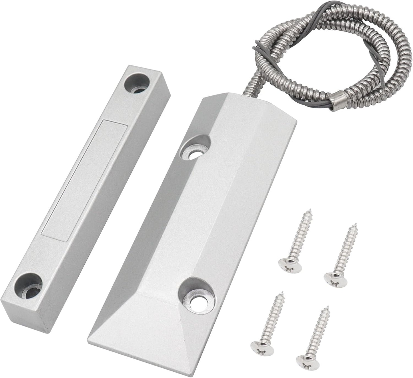 Magnetic Reed Switch Wired Surface Mount Normally Open NO Contact Sensor Alarm Magnetic Door Switch with 2 Wires, Zinc Alloy Sliver, OC-55