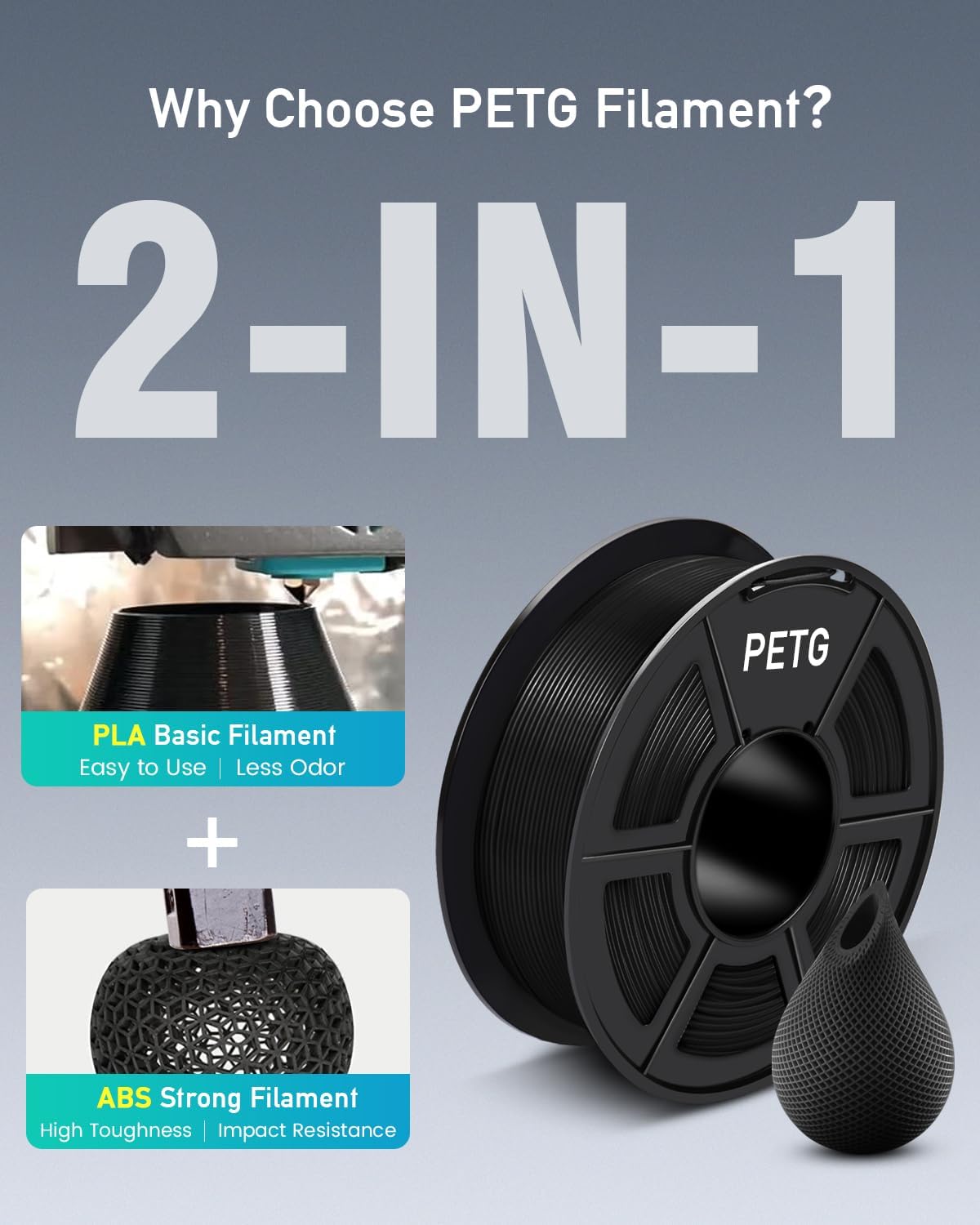 SUNLU Large Spool 5KG PETG Filament, 3D Printer Filament PETG 1.75mm, Less Stringing Good Layer Adhesion High Toughness, Big Roll Filament, 5kg Spool(11 lbs), White