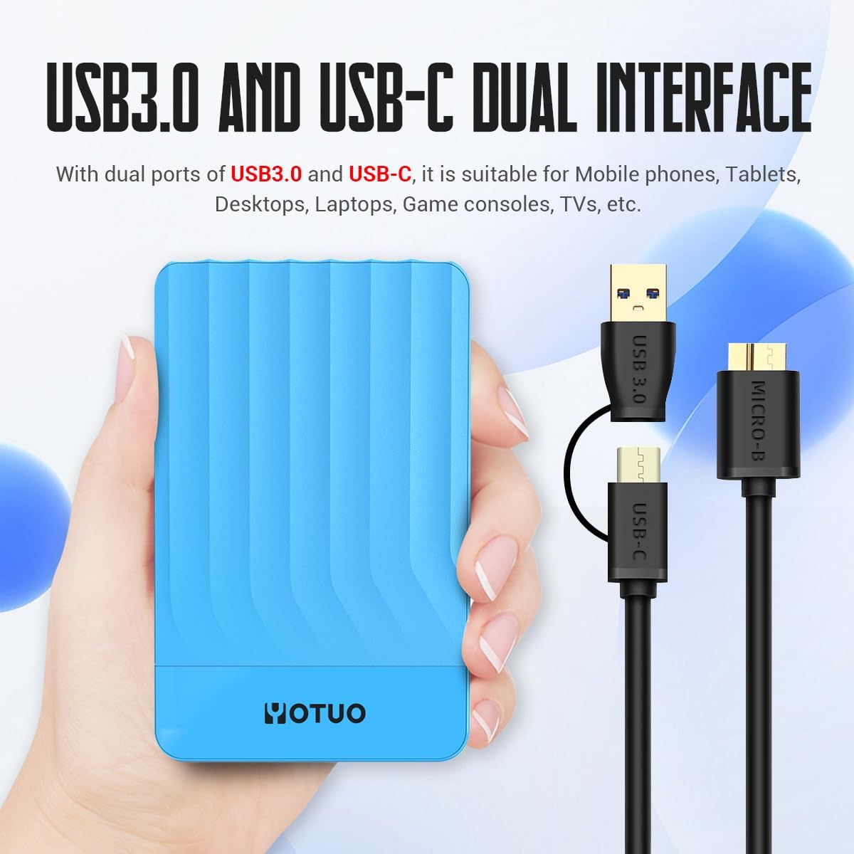 Portable External Hard Drive Storage Expansion Mobile HDD USB 3.0 for PC, Mac, Desktop, Laptop, PS4, PS5, Xbox One X/S, Xbox 360, Xbox Series X/S, Office & Game (Blue, 1TB)