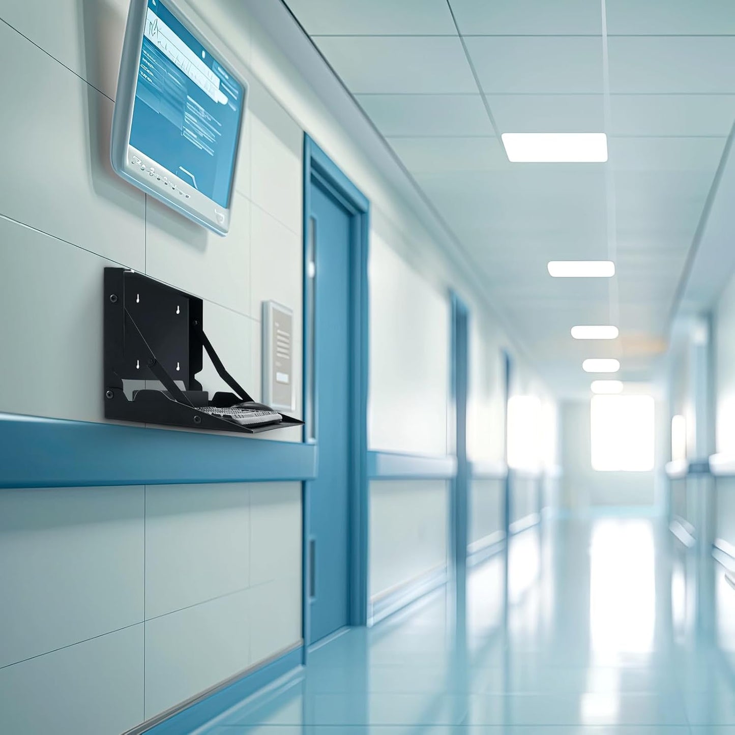 1 Pcs 24 Inch Keyboard Wall Mount Foldable Fits Standard Computer Keyboard Mouse Stand Tray Organizer for Small Offices Apartments, Easy Installation with 4 Screws (Black)