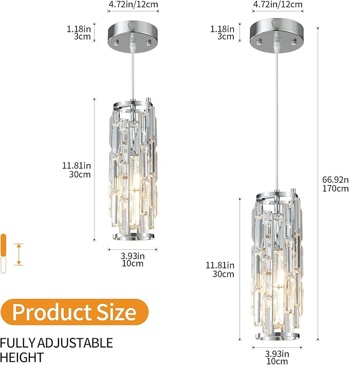 LMQNINE Chrome Pendant Light - Modern Pendant Lighting for Kitchen Island and Bedroom (Chrome 1-Pack)
