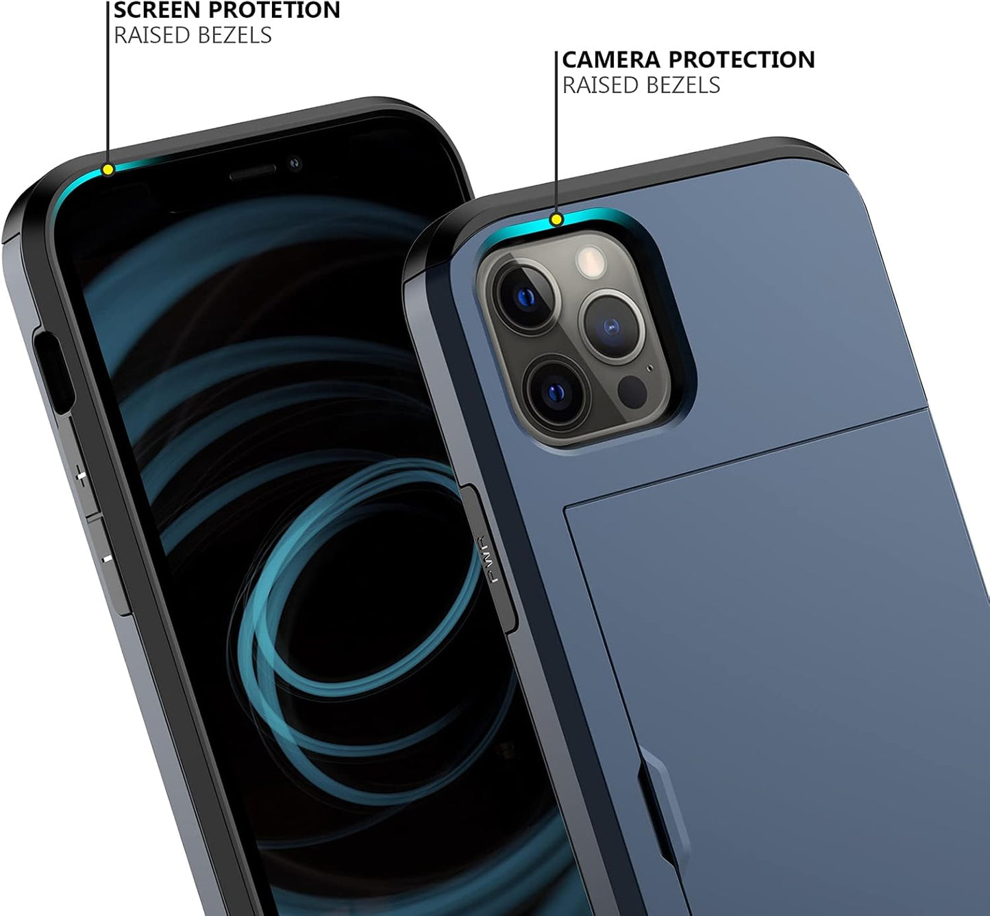 Nvollnoe for iPhone 12/iPhone 12 Pro Case with Card Holder Heavy Duty Protective Dual Layer Shockproof Hidden Card Slot Slim Wallet Case for iPhone 12/12 Pro for Men&Women(Blue)