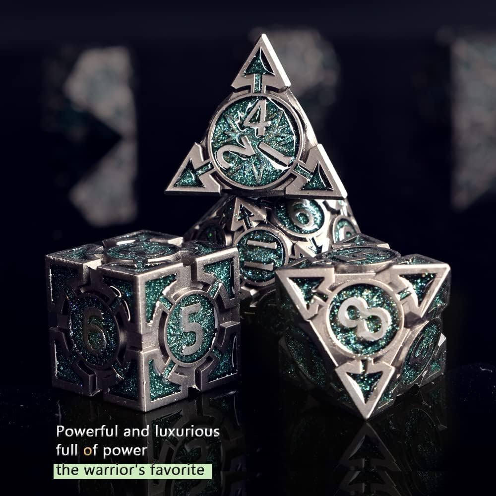 RULE DICE DND Metal Dice Set, D&D Dungeons and Dragons Dice, D and D Dice Set Large Weighted 7 die Metal, RPG MTG Role Playing Polyhedral Dice Set with D & D Dice Gifts Box(Green)