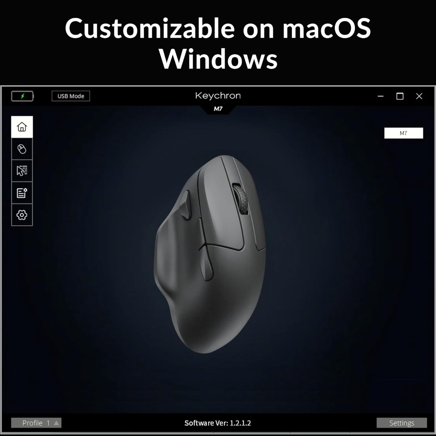 Keychron M7 Wireless Computer Mouse, 26K DPI Optical Computer Mouse, 2.4 GHz/Bluetooth/Wired with Macro Button 63g Lightweight Ergonomic, Up to 70 Hours Worktime for Laptop macOS/Windows - Black