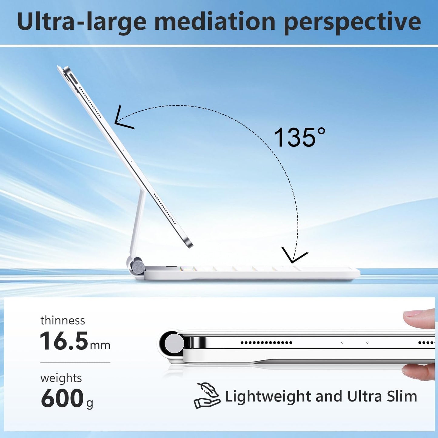 Keyboard Case for iPad Air 13 inch,iPad Pro 12.9 inch (3/4/5/6th Gen),Easy-Set Floating Cantilever Stand Magic Magnetic Backlit - Multi-Touch Trackpad Keyboard Case for iPad (White)