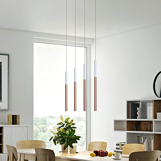 ALTAIR 4 Mini Pendant Lighting White-Copper - LED Hanging Light Fixture for Kitchen Island, Bar, Foyer - Cluster Pendants - Dimmable, Adjustable Wire, Lamp Bulb Included