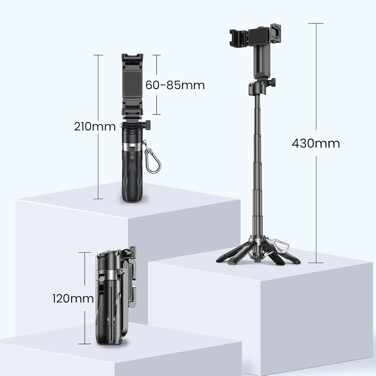 Mini Selfie Stick for iPhone with Remote, 3-in-1 Portable Selfie Tripod with 2 Cold Shoe Mounts, Pocket Size Phone Tripod for Android, Vlog, Video, Livestreaming, Photography (Black) T26