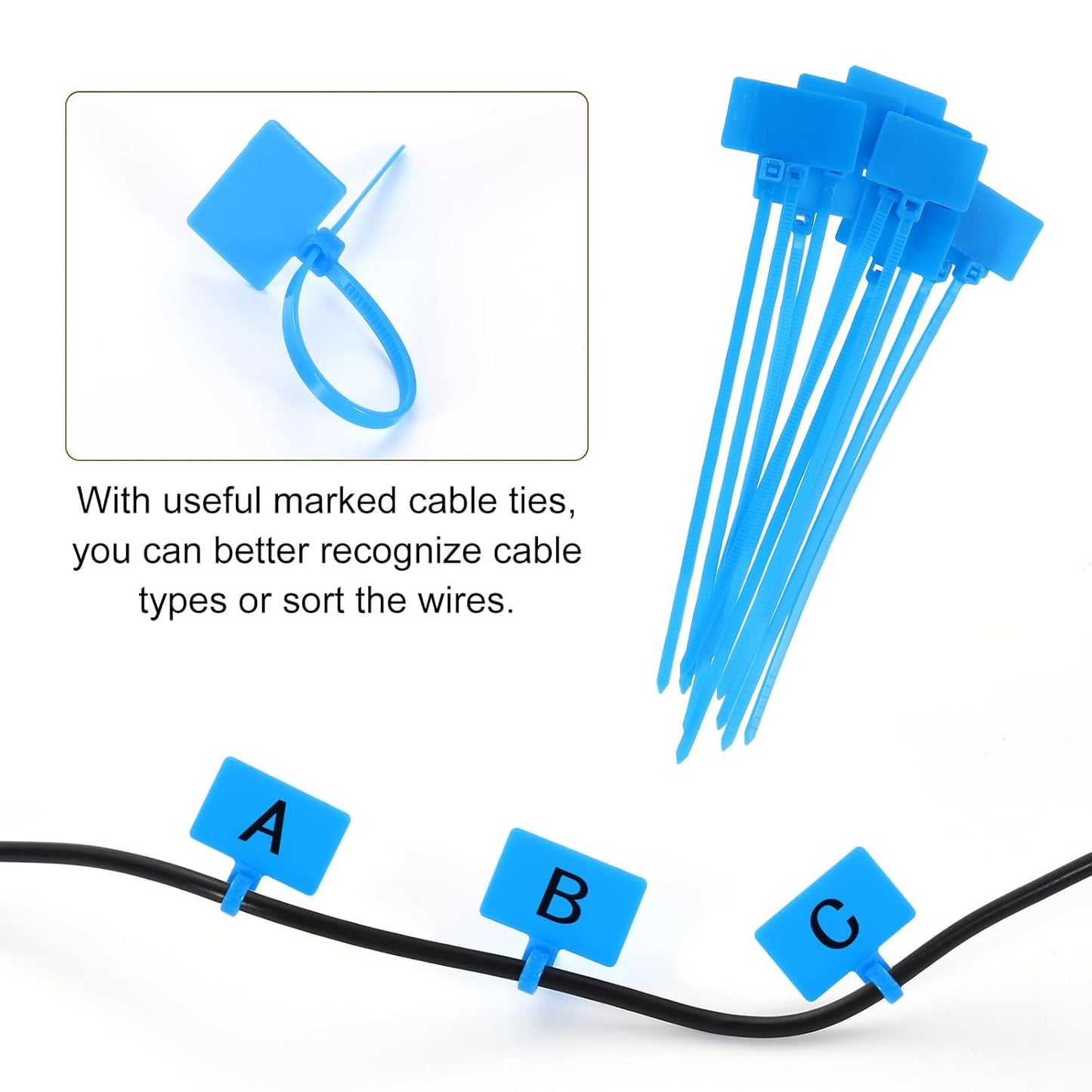 uxcell Desk Grommet, 2-3/16" (55mm) Zinc Alloy Cable Hole Cover Wire Cord Organizer with Marked Cable Ties for Home Office Desktop Wire, Black