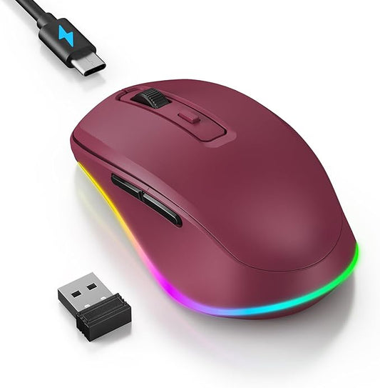 PEIOUS Wireless Mouse Jiggler - LED Wireless Mice with Build-in Mouse Mover, Rechargeable Moving Mouse for Laptop with Undetectable Random Movement Keeps Computers Awake - Red