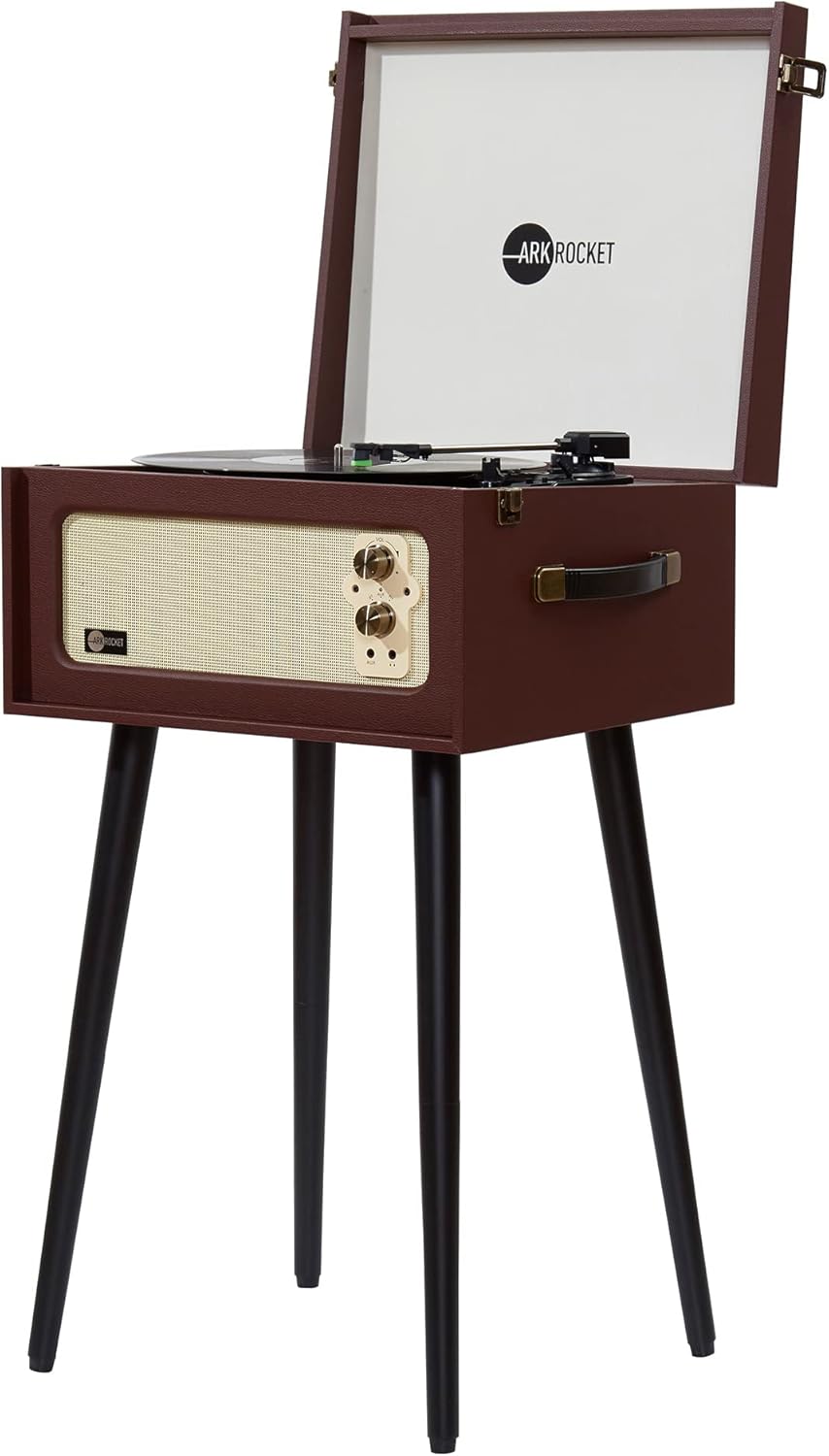Arkrocket Discovery II 3-Speed Bluetooth Record Player Retro Console Turntable with Built-in Speakers and Removable Legs (Brown)