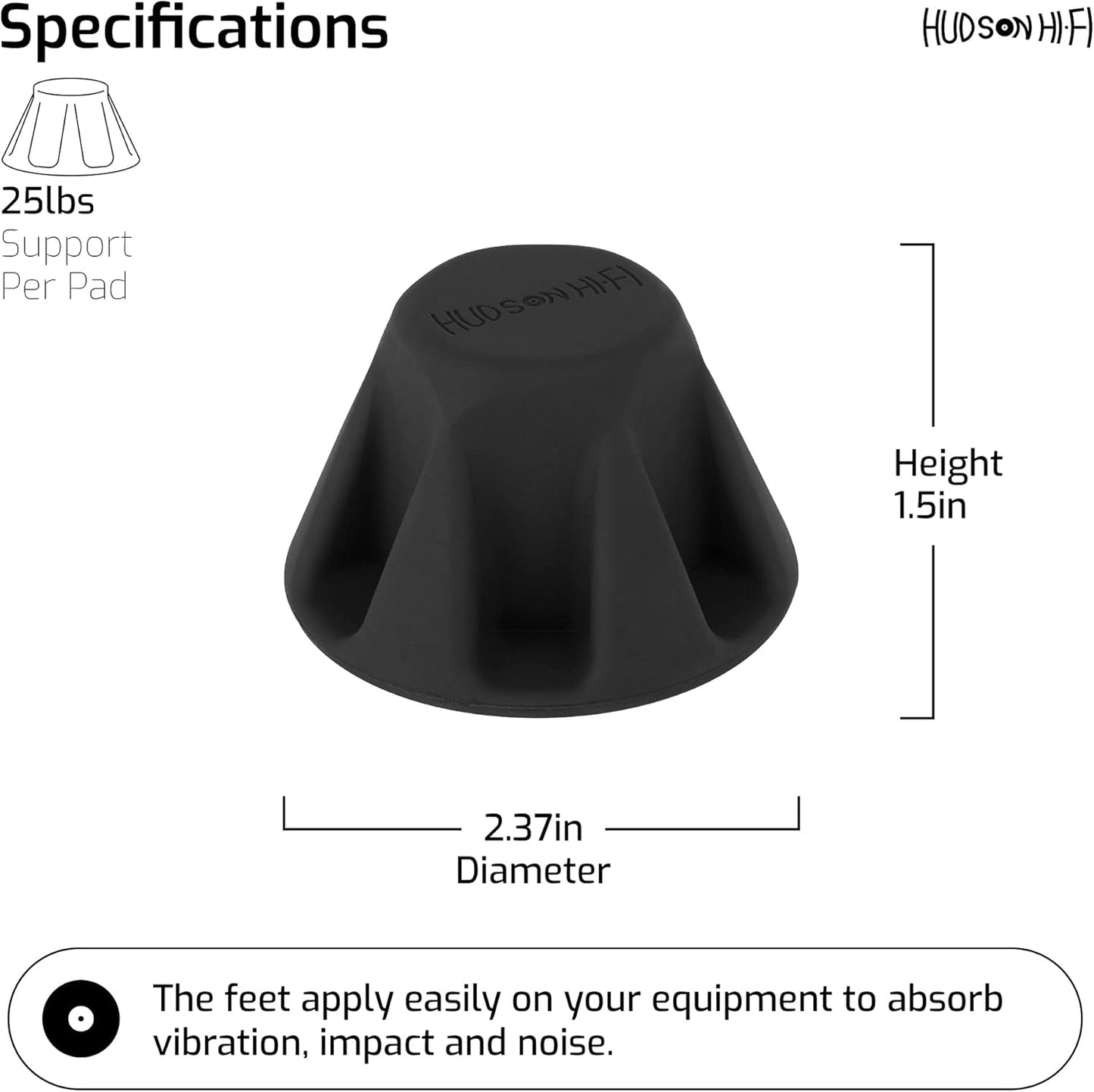 Speaker Isolation Feet – 4-Pack 1.5" Bigfoot Rubber Pads – Non-Adhesive Anti-Vibration Feet for Turntables, Subwoofers, Amplifiers – 50 Duro Non-Skid Bumpers for Audio Equipment