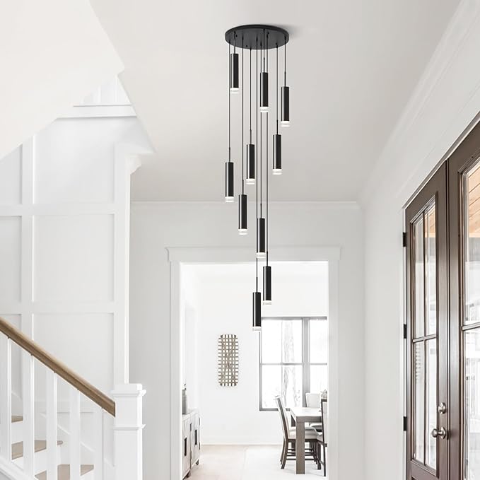 KCO Lighting Matte Black Pendant Lighting Long Tube Pendant Light Cluster Pendant Light Chandelier Modern Farmhouse Hanging Lights for Kitchen Dining Room Stairway