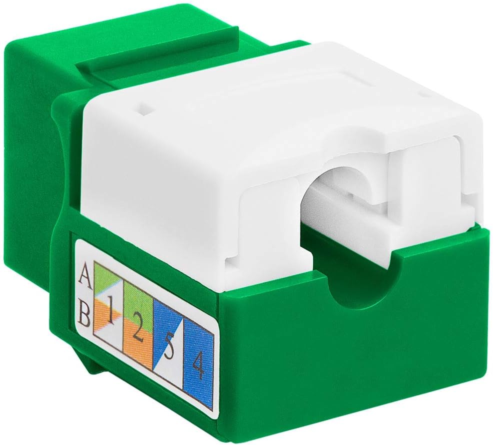 Cmple - 10 Pack Cat6 Keystone Jack Insert Punch Down RJ45 Connectors RJ45 Keystone Jack 90 Degree Female for Wall Plates, Patch Panels, Patch Cables, Ethernet Cables - Green