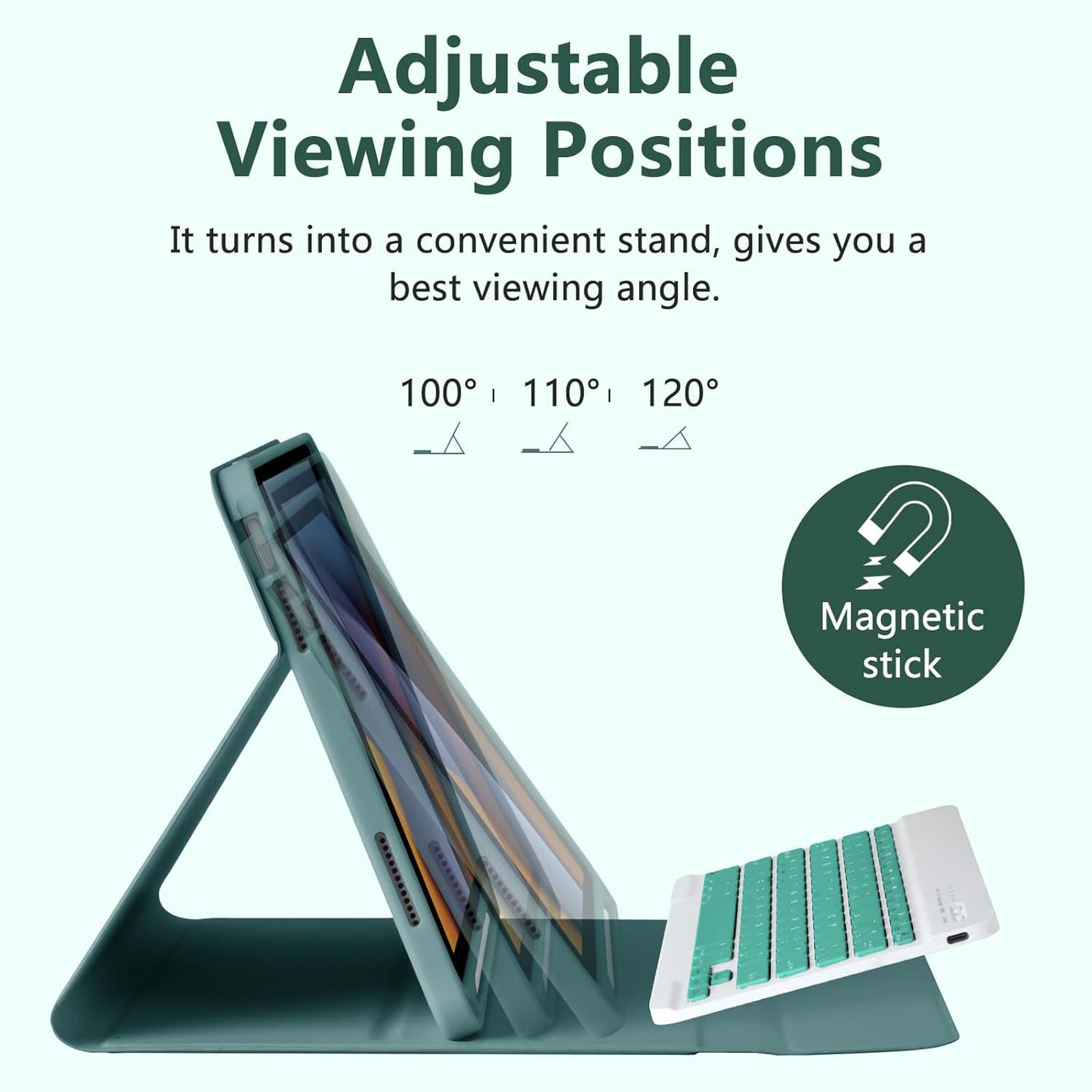 MMK iPad A16 Case (2025, 11"), iPad 10th Generation Case with Keyboard (2022, 10.9"), Wireless Detachable Keyboard, Pencil Holder (Dark Green)