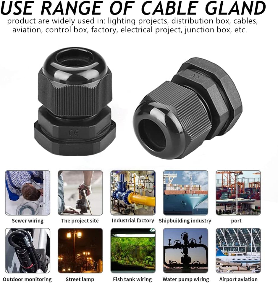 PENGLIN Cable Glands 1/4" NPT Nylon Cable Connector, Strain Relief Cord Connector, IP68 Waterproof Adjustable Locknut (1/4 Inch (10-Pack))