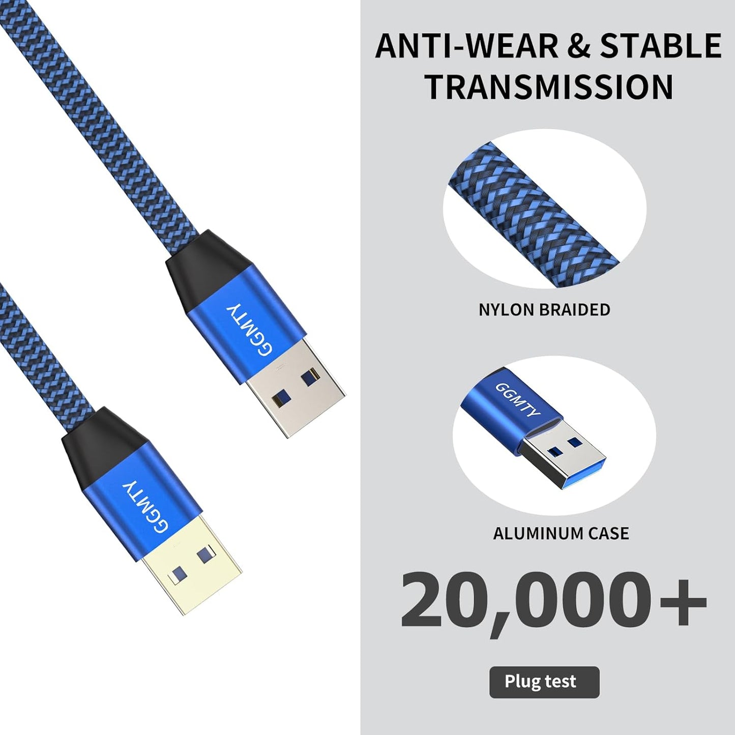 USB to USB Cable 15FT,Durable Braidedfor USB 3.0 Male to Male Type A to Type A Cable Data Transfer Compatible with Hard Drive, Laptop, DVD Player, TV, USB 3.0 Hub, Monitor, Camera, Set Up Box and More