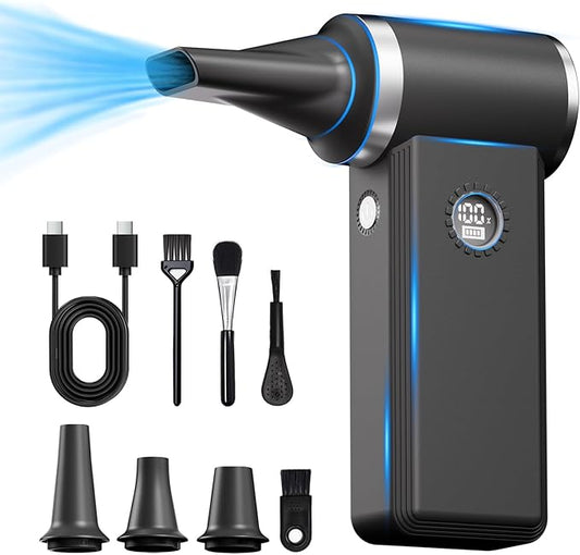 Cordless Electric Air Duster - 180K RPM Brushless Motor, 45W SuperFast Charge, 29.6Wh Rechargeable Battery, 4-Speed Adjustable Dust Blower for PC Cleaning, Electronics, Car & Woodworking, Black